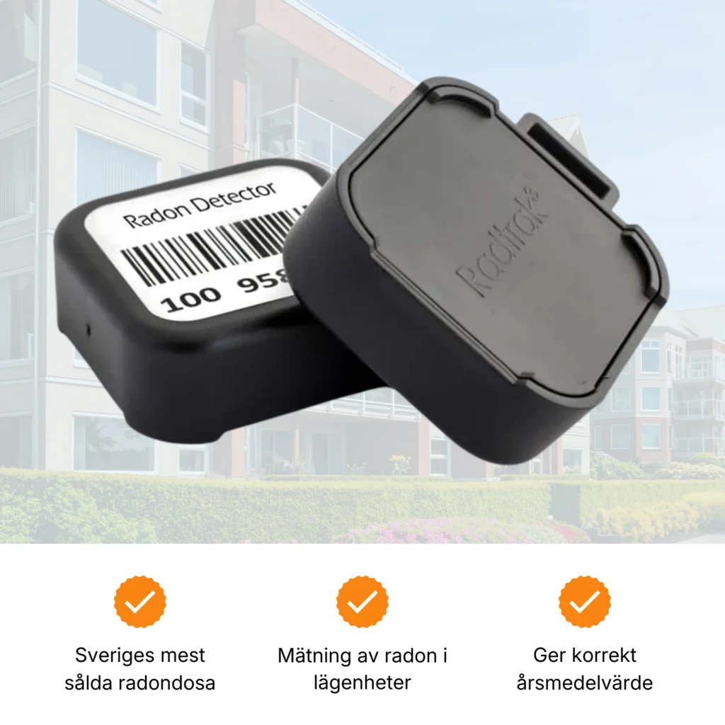 Radtrak3® radonmätare för mätning av radon i lägenhetshus.