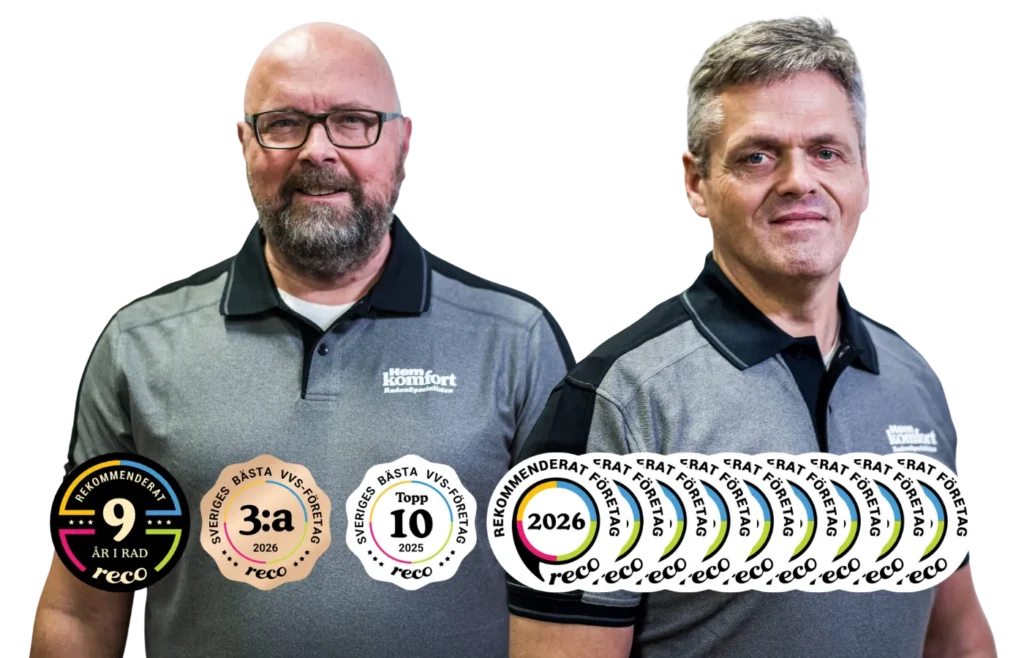 Hemkomfort - Två män som står bakom 6st "Rekommenderat företag"-priser från reco.se. "Rekommenderat företag 6 år i rad".