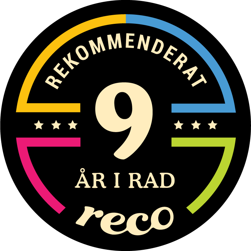 Utmärkelse från Reco - Rekommenderat företag 9 år i rad